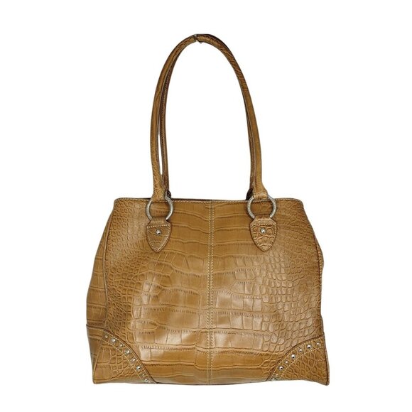 Tommy Hilfiger Tan/Light Brown Leather Shoulder Bag Purse Toe Faux Croc - Picture 8 of 8